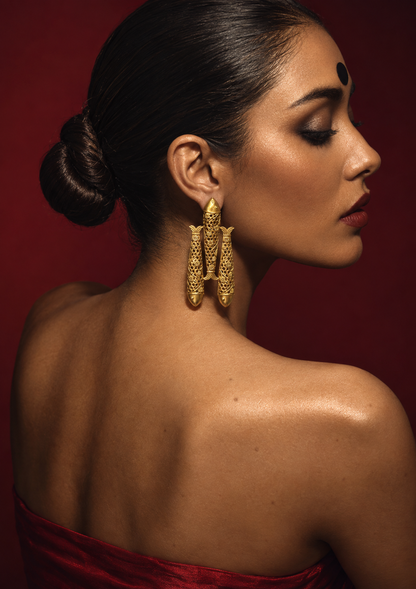 Meenmohini Premium Sculptural Brass Dangler Earrings