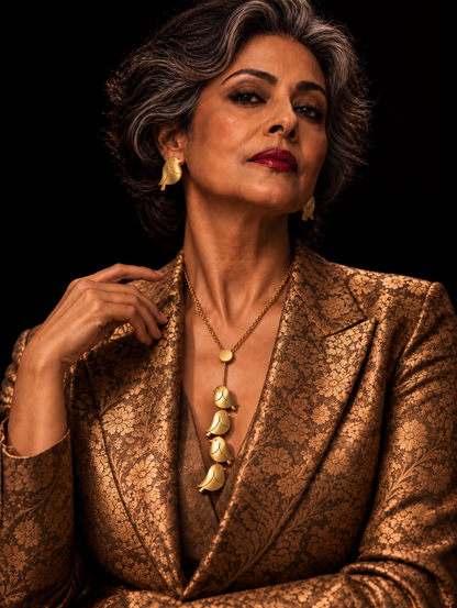 Pakhi Premium Sculptural Brass Necklace Jewelry Set (Necklace, Earrings)