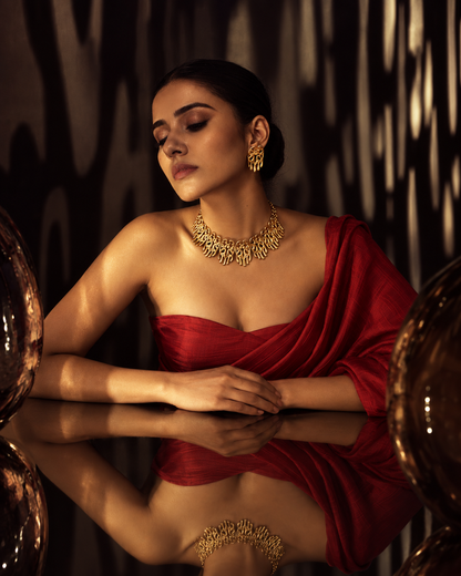 Kashish Premium Sculptural Brass Necklace Jewelry Set (Necklace, Earrings)