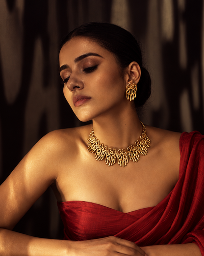 Kashish Premium Sculptural Brass Necklace Jewelry Set (Necklace, Earrings)