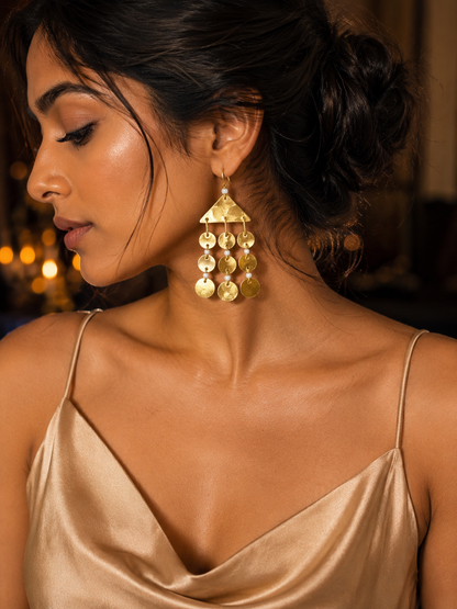 Disc Chandelier Brass Dangler Earrings