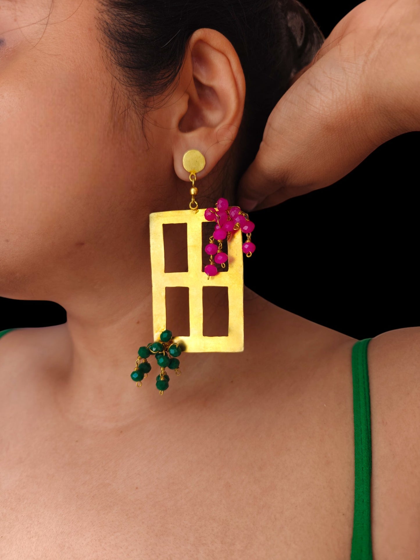 Window in Greece Crystal and Brass Dangler Earrings