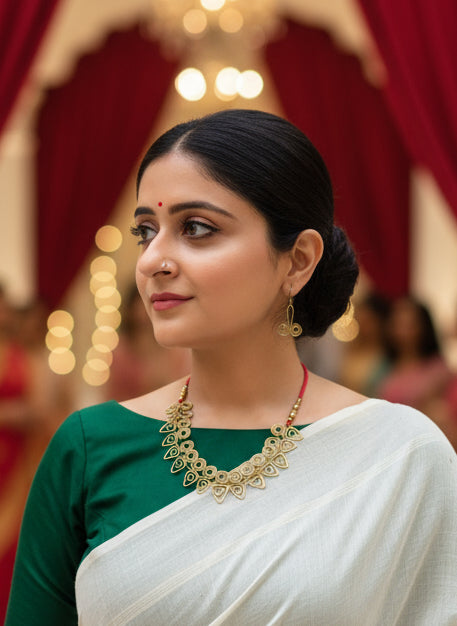 Rangabati Brass Choker Necklace Jewelry Set - Red