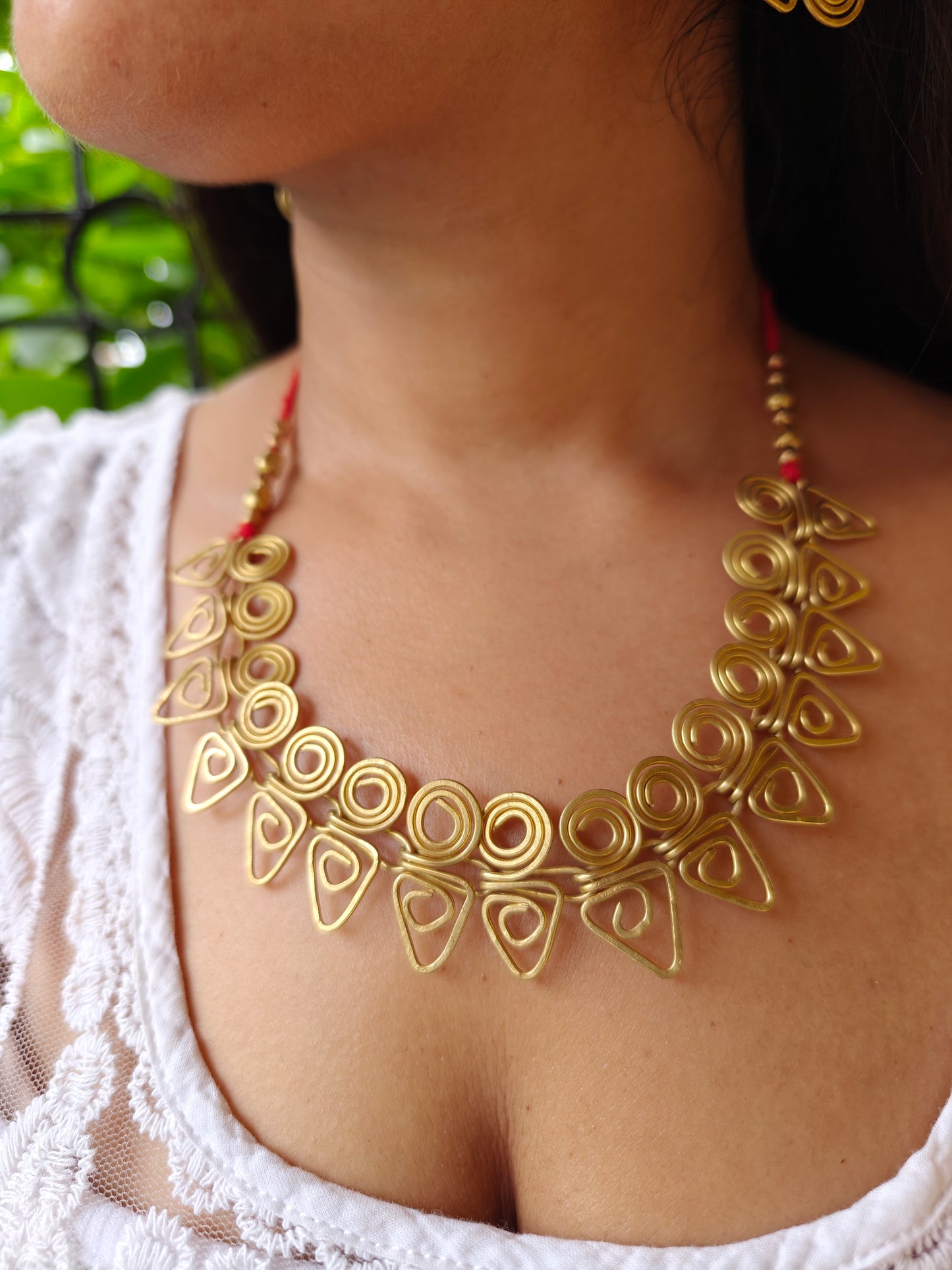 Rangabati Brass Choker Necklace Jewelry Set - Red