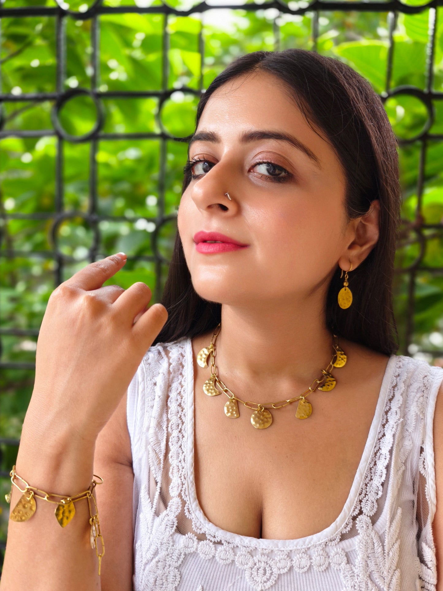 Rhythm of the Moon Brass Necklace Jewelry Set