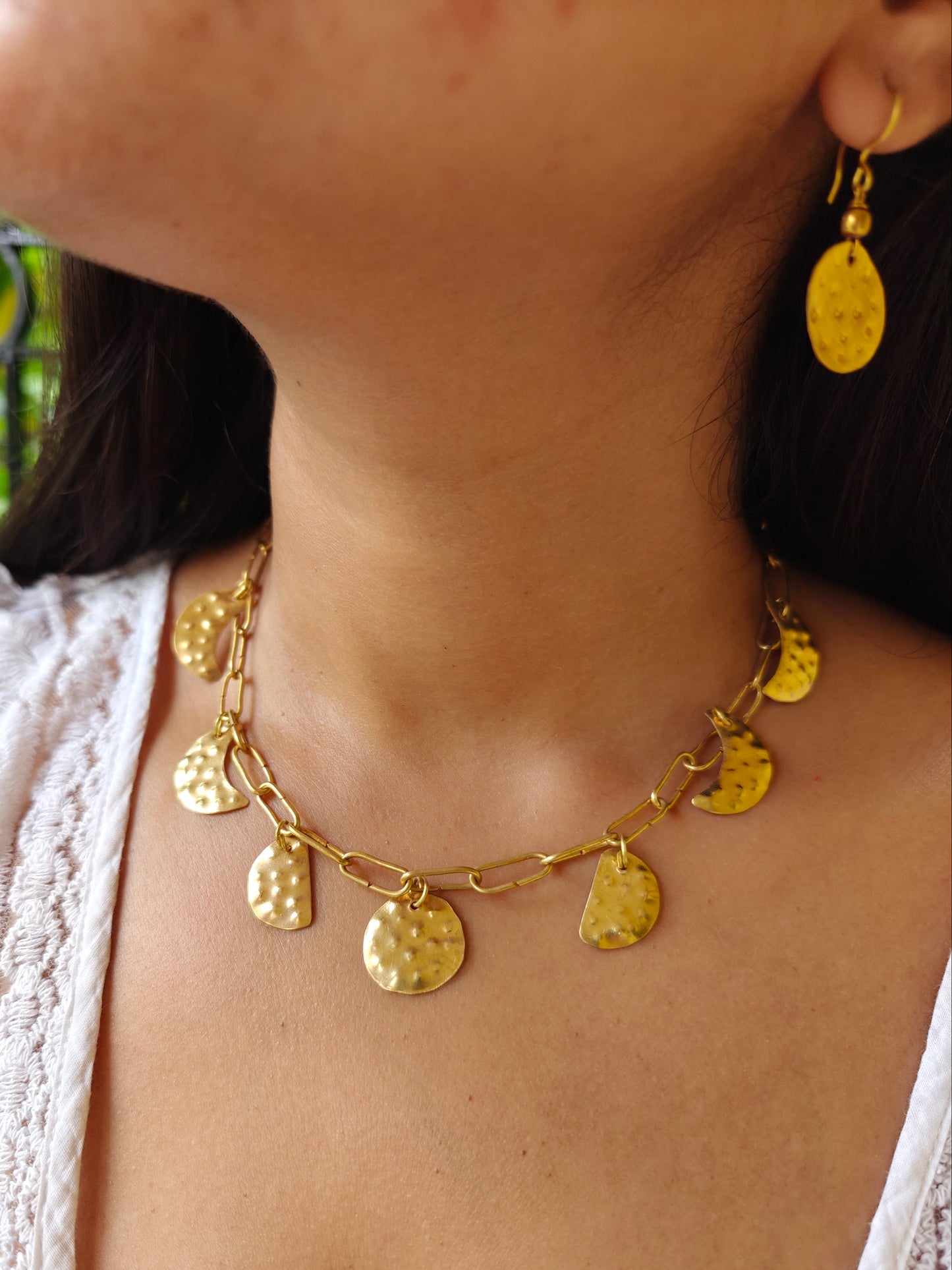 Rhythm of the Moon Brass Necklace Jewelry Set