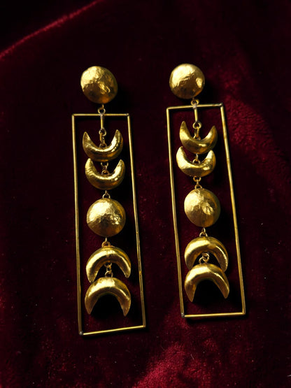 Phases of the Moon Brass Dangler Earrings