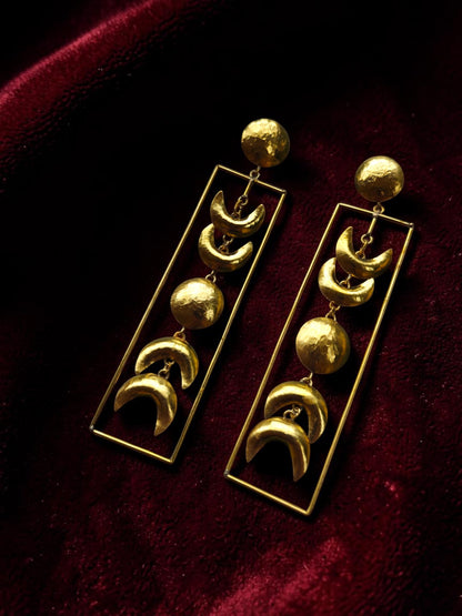 Phases of the Moon Brass Dangler Earrings