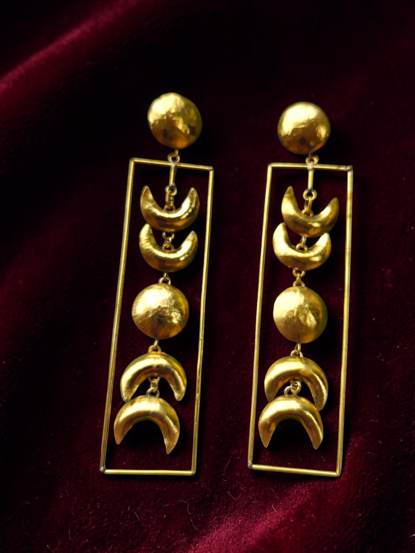 Phases of the Moon Brass Dangler Earrings