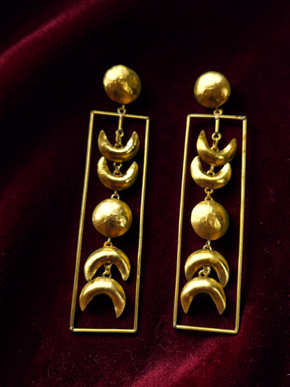 Phases of the Moon Brass Dangler Earrings