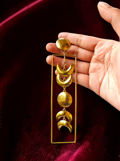 Phases of the Moon Brass Dangler Earrings