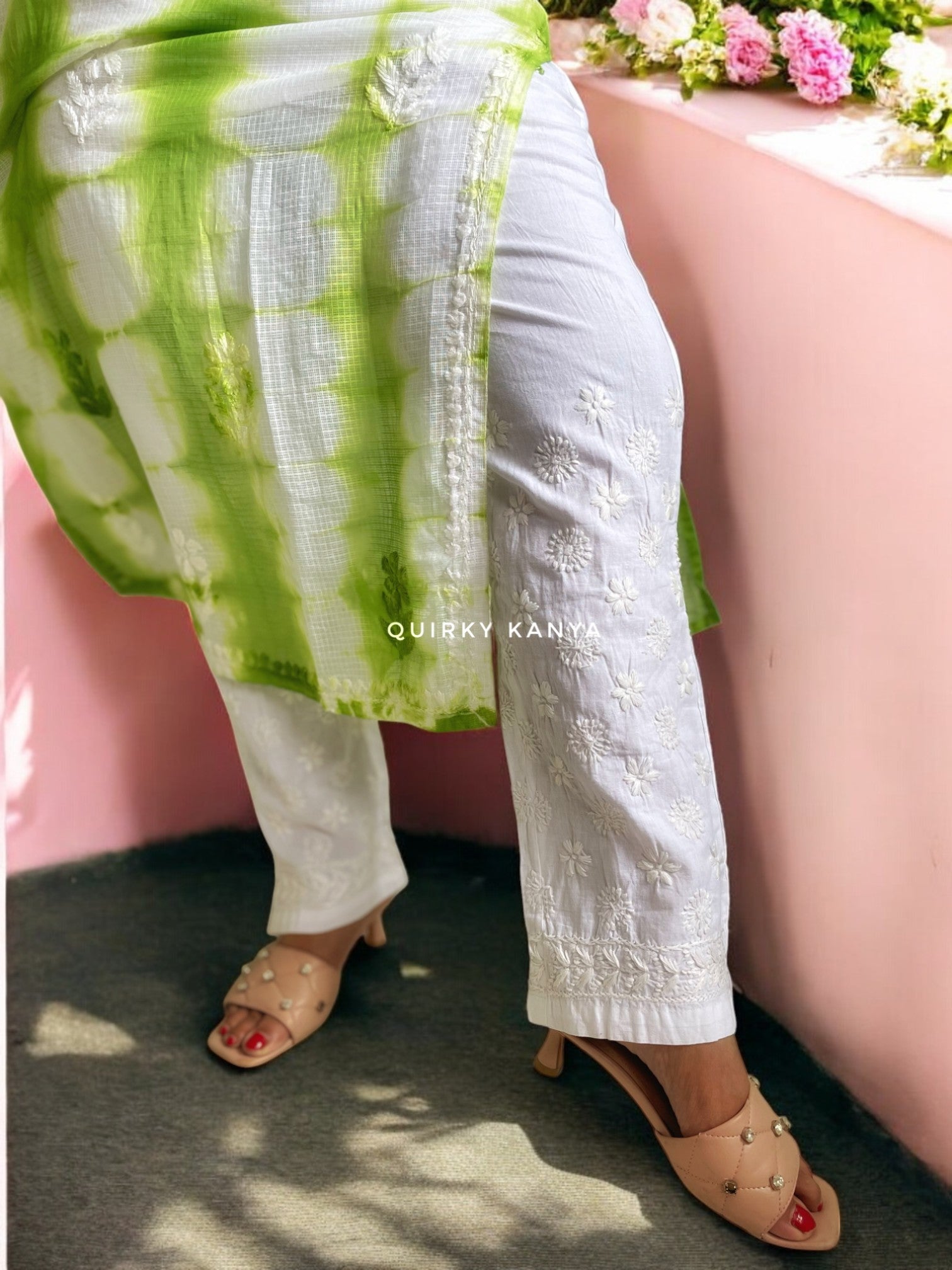 Haseena Chikankari Straight Rayon Pants - White