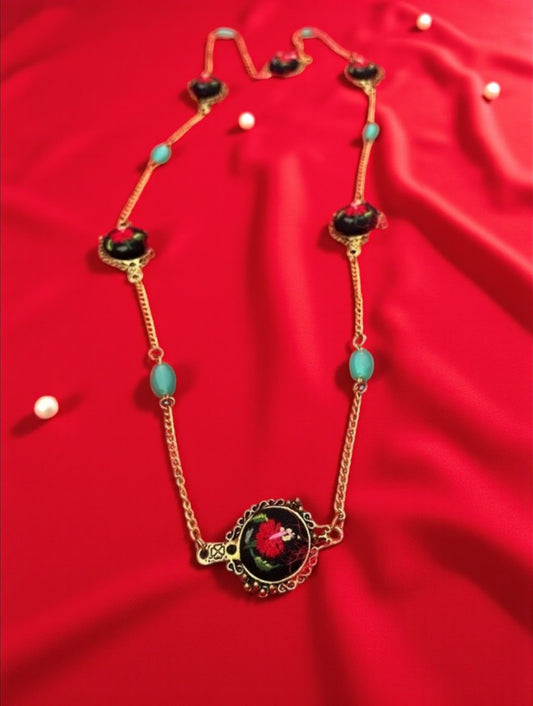 Hibiscus Hand-embroidered Vintage Necklace