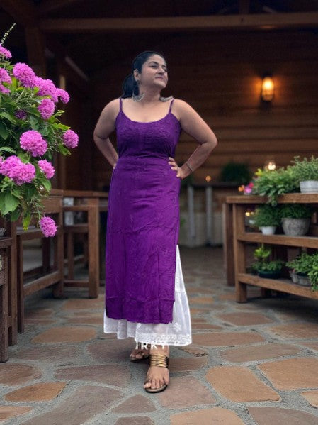 Mehr Chikankari Rayon Strappy Kurta - Purple