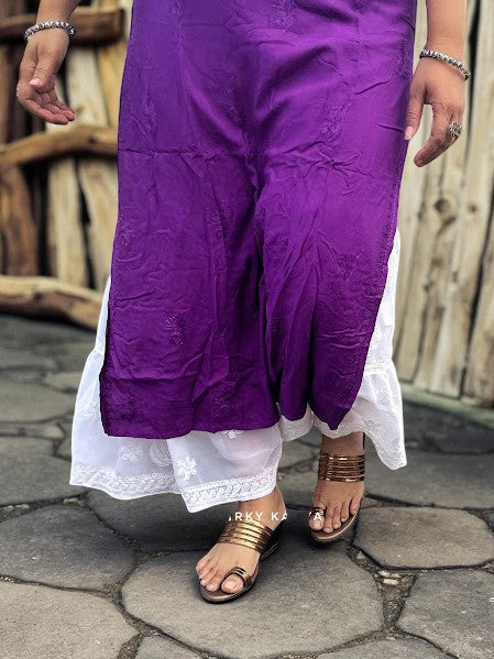 Mehr Chikankari Rayon Strappy Kurta - Purple