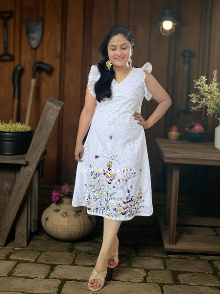 Bianca Embroidered Hakoba Cotton Empire Waist Dress