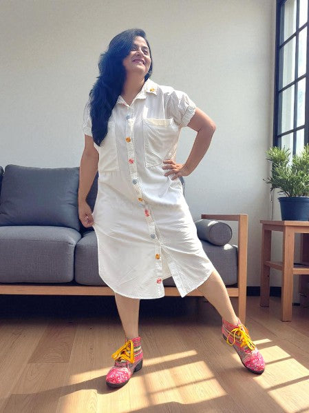 Fleurs Embroidered Antifit Cotton Shirt Dress