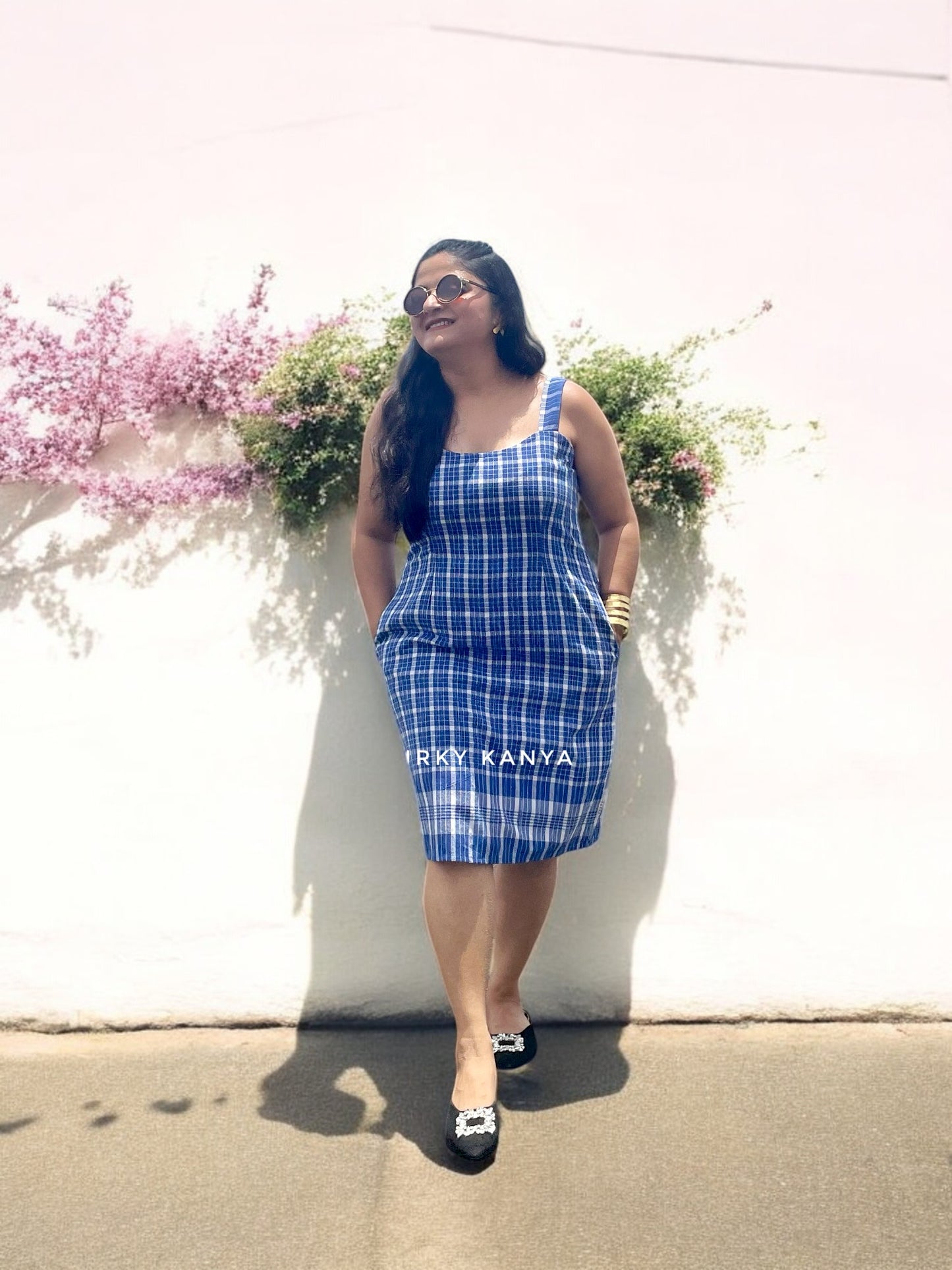 Sawariyaa Gamchha Cotton Sheath Dress - Blue 2