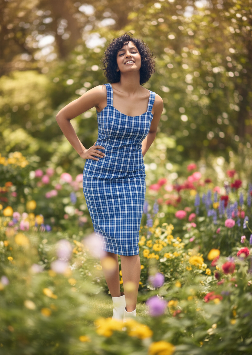 Sawariyaa Gamchha Cotton Sheath Dress - Blue 2