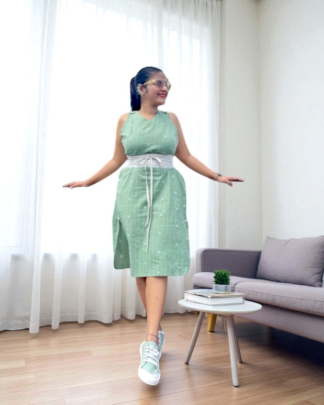 Akira Cotton Shift Dress with Obi Belt