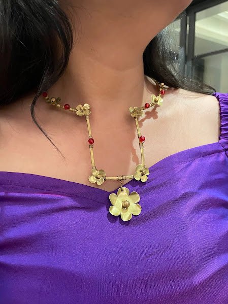 Red Dot Statement Brass Hasli Necklace