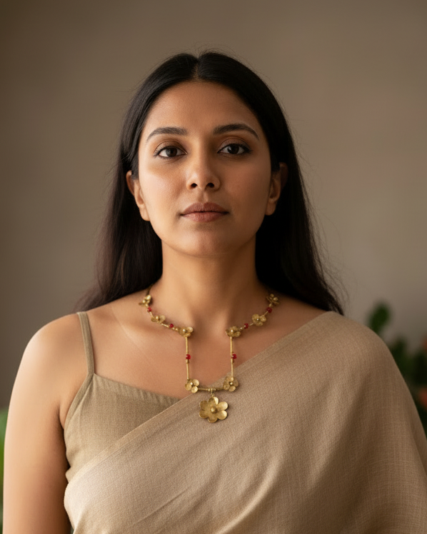 Red Dot Statement Brass Hasli Necklace