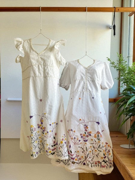 Bianca Embroidered Hakoba Cotton Empire Waist Dress