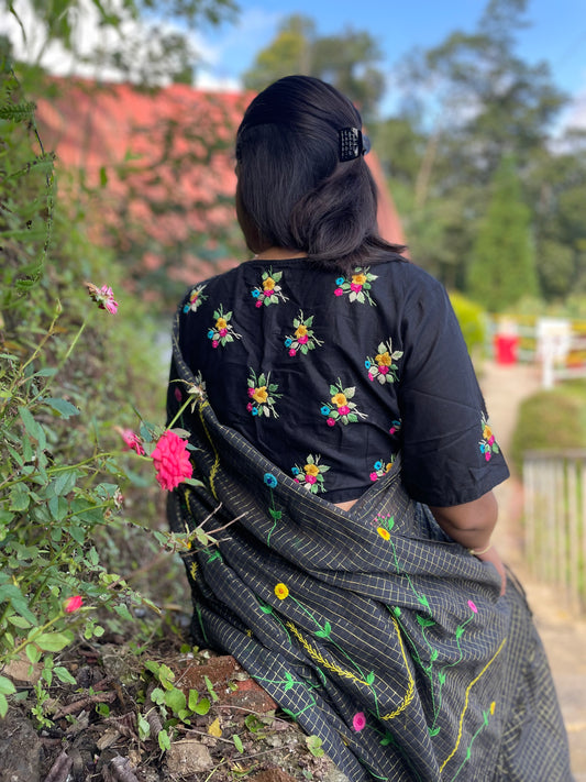 Vibhabari Hand- Embroidered Glass Sleeved Blouse - Black