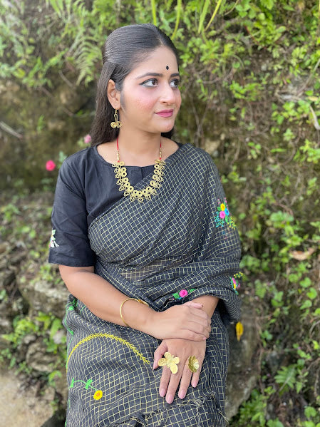 Vibhabari Hand- Embroidered Glass Sleeved Blouse - Black