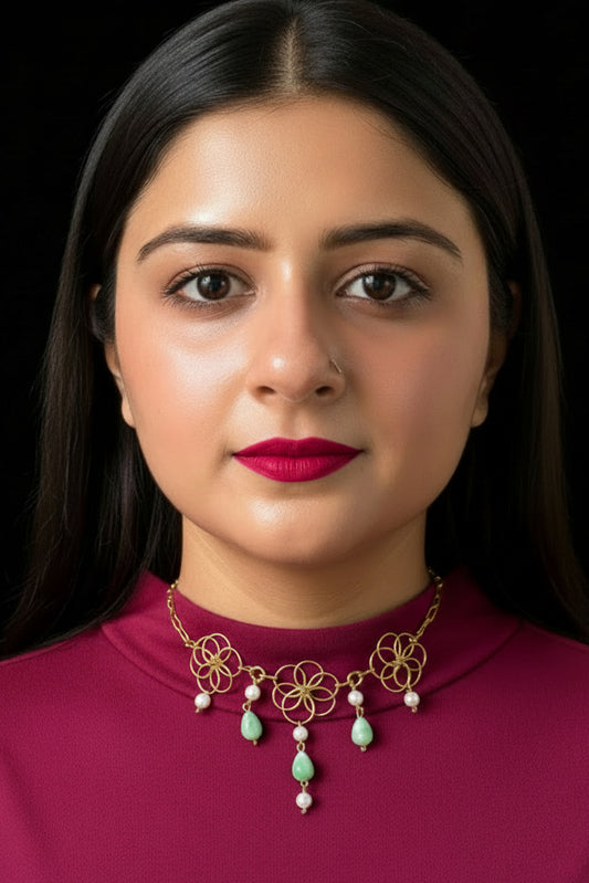 Princess Jasmine Floral Brass Choker Necklace