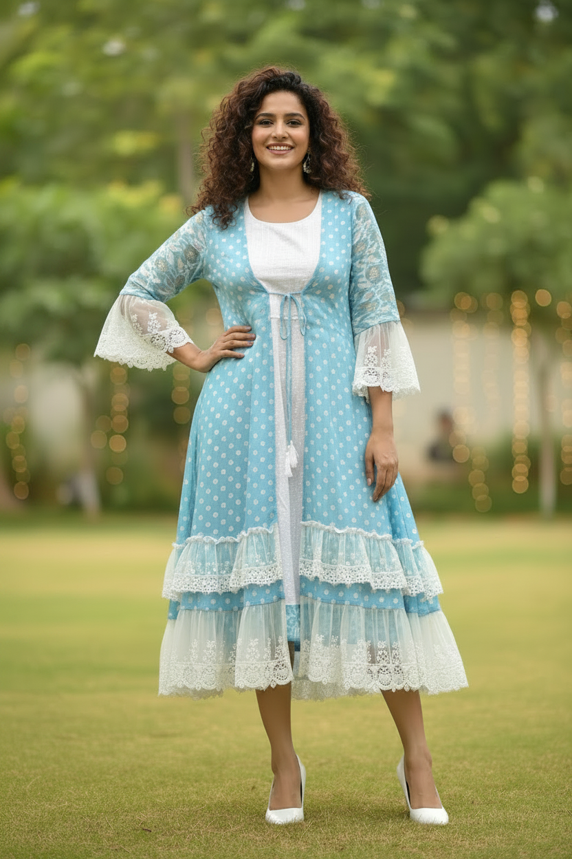 Jiya Jamdani Cotton Dress Coord Set