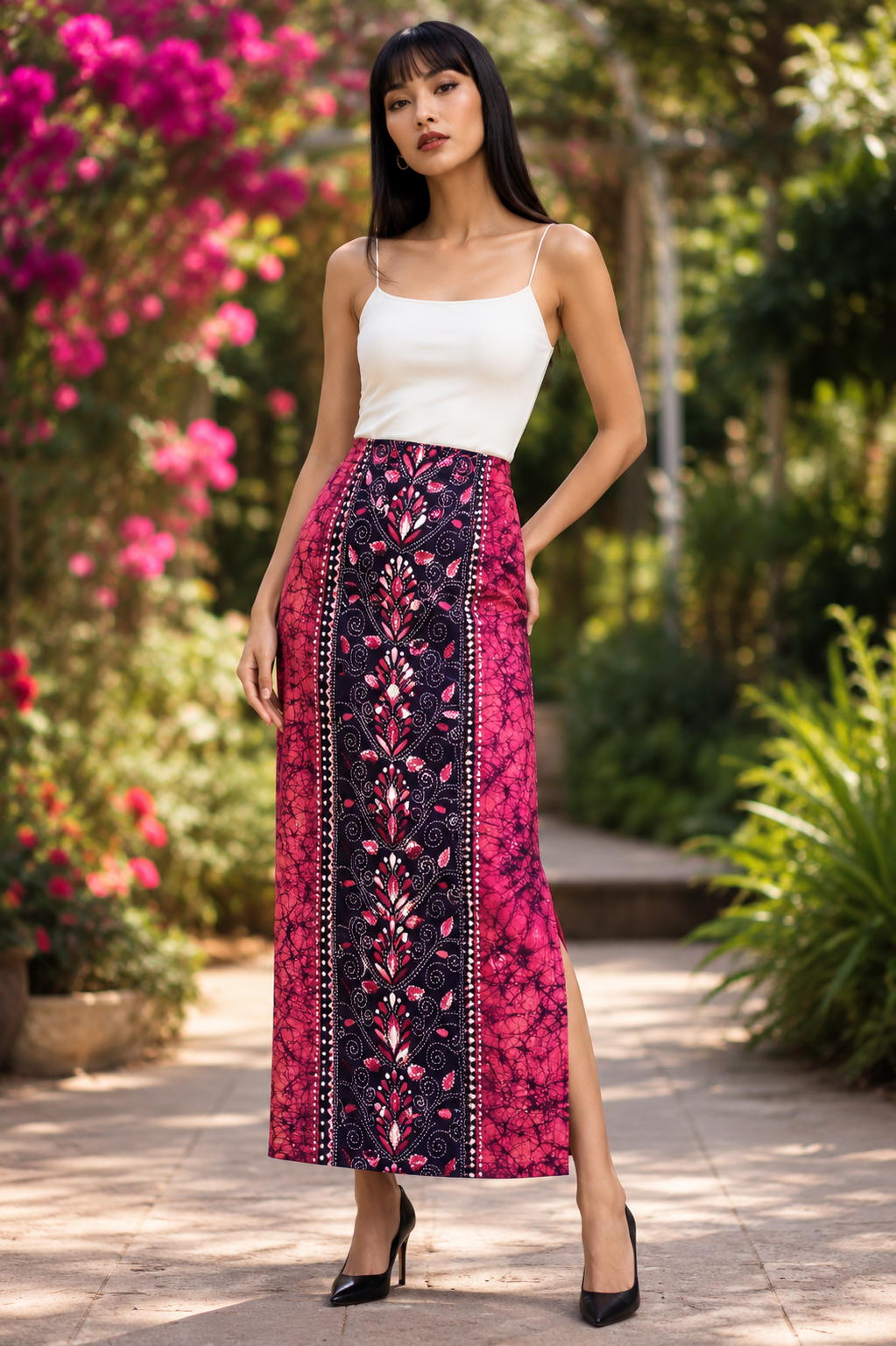Kanthachitra Kanthastitch Cotton Long Skirt - Pink