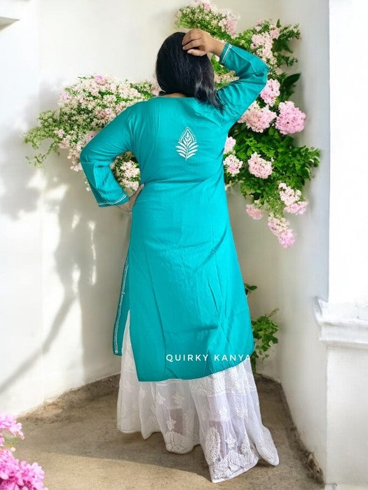 Komal Chikankari Rayon Kurta - Turquoise Blue