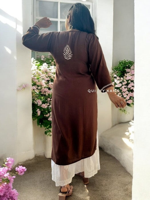 Komal Chikankari Rayon Kurta - Brown