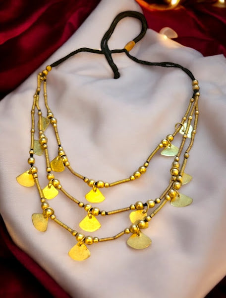 Triple Layered Little Triangle Brass Necklace