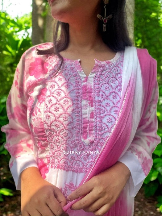 Nandini Chikankari Printed Georgette Kurta Set - Pink