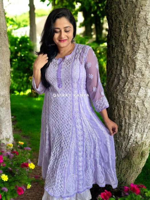 Nayana Chikankari Georgette Anarkali Kurta - Purple