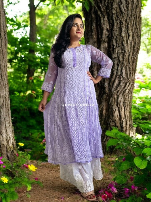 Nayana Chikankari Georgette Anarkali Kurta - Purple