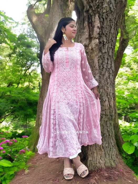 Niharika Chikankari Georgette Anarkali Kurta - Pink