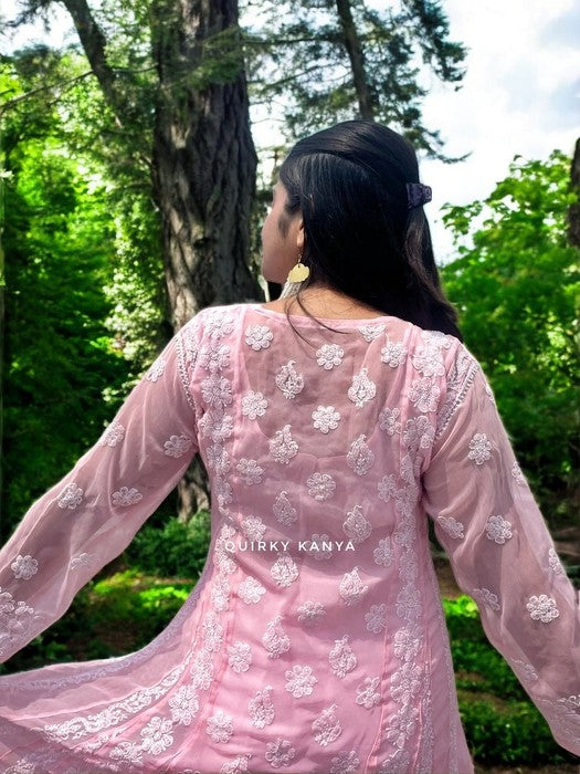 Niharika Chikankari Georgette Anarkali Kurta - Pink