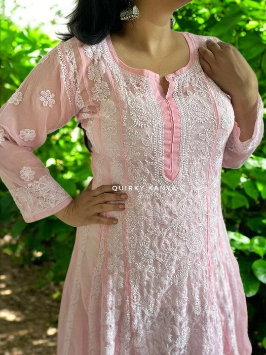 Niharika Chikankari Georgette Anarkali Kurta - Pink