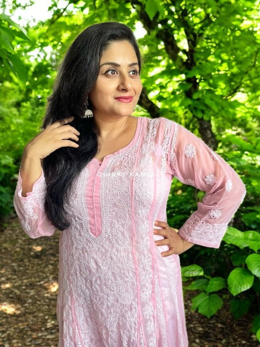 Niharika Chikankari Georgette Anarkali Kurta - Pink