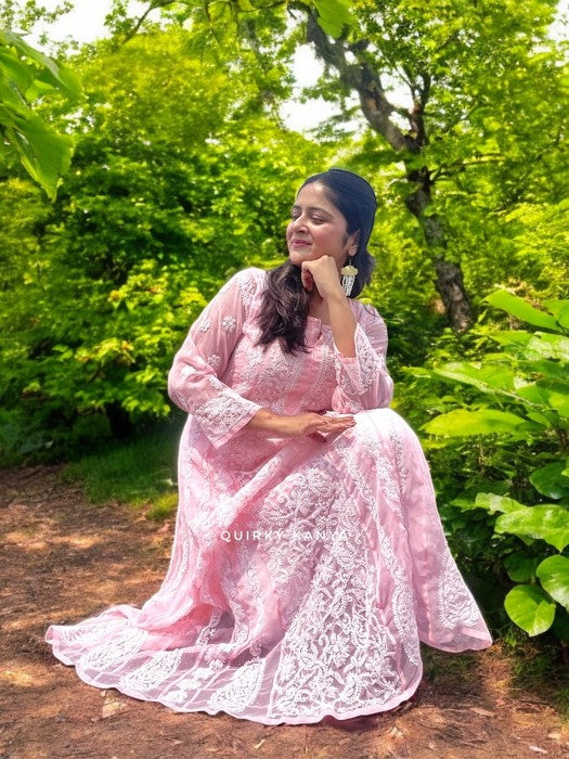 Niharika Chikankari Georgette Anarkali Kurta - Pink