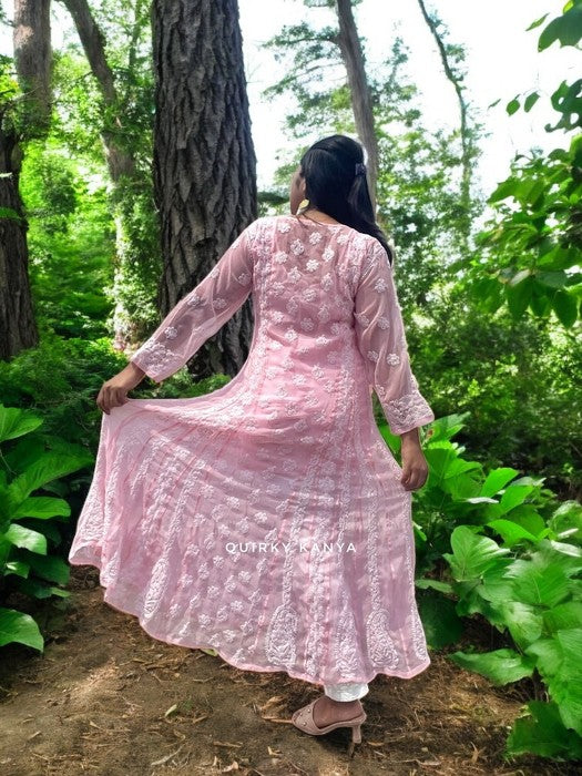 Niharika Chikankari Georgette Anarkali Kurta - Pink