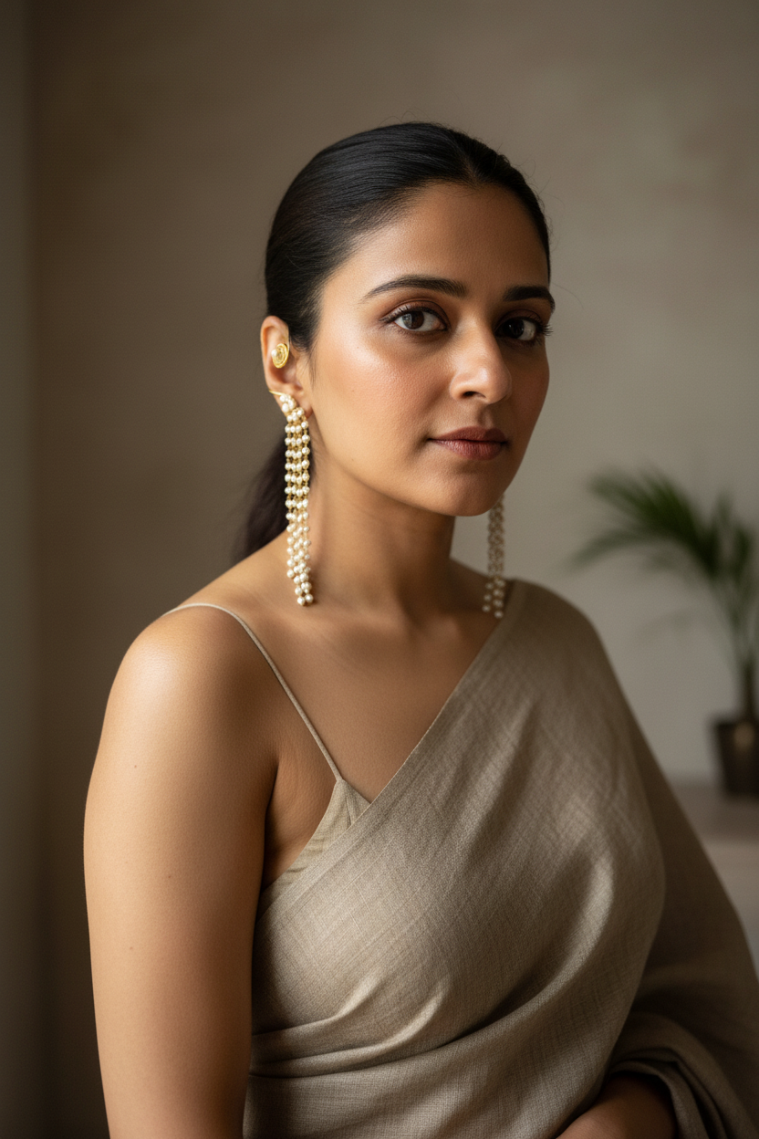 Pearl Waterfalls Brass Earcuff Earrings