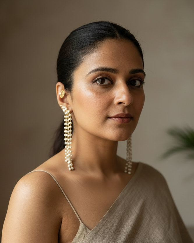 Pearl Waterfalls Brass Earcuff Earrings