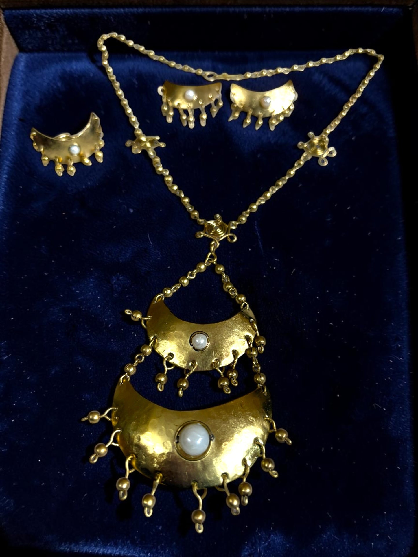 Chandni Brass Necklace Jewelry Set (2 Necklaces + 1 Earrings + 1 Ring)