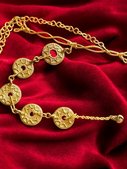 Vintage Coins Long Dokra and Brass Statement Chain Necklace