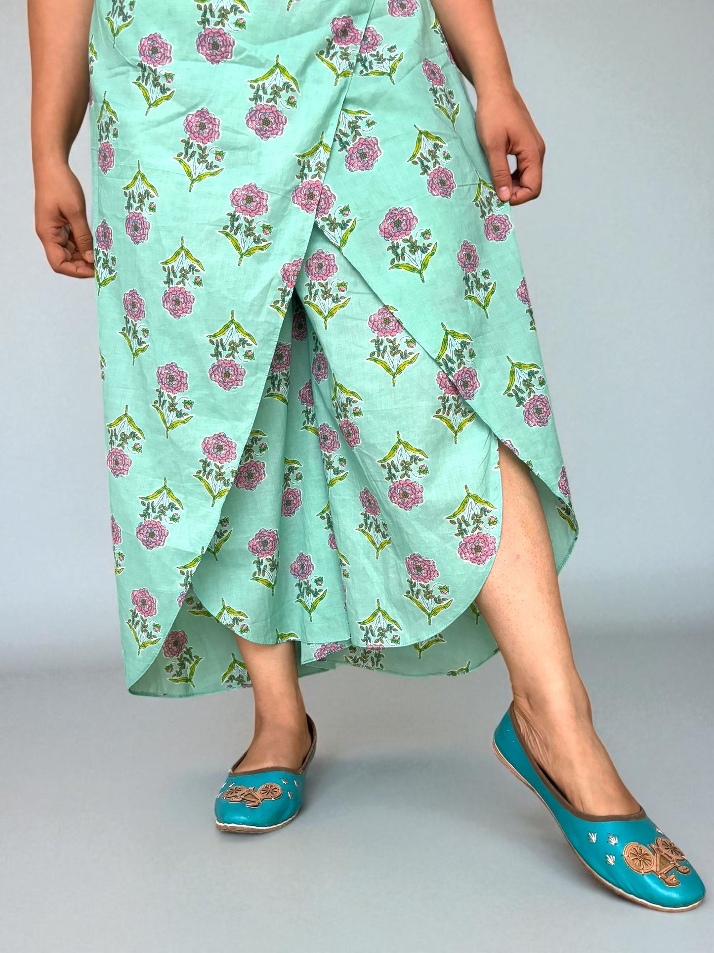 Daffodils Cotton Jumpsuit - Sea Green