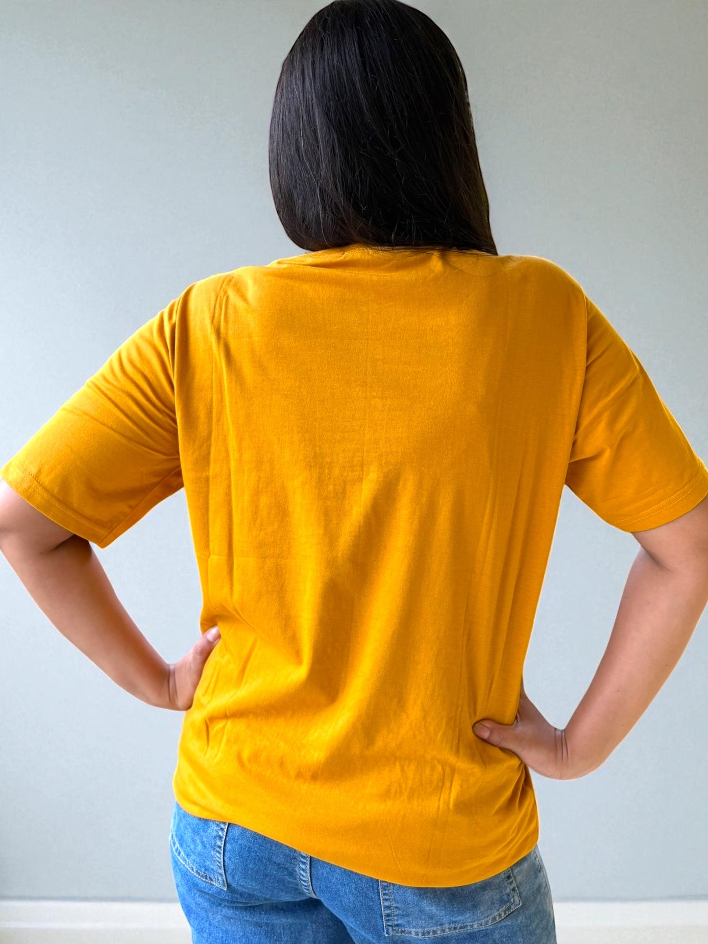 Hana Embroidered T-shirt Top - Yellow Ochre Front